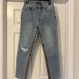 Neon Blonde Jeans with leopard print inseam